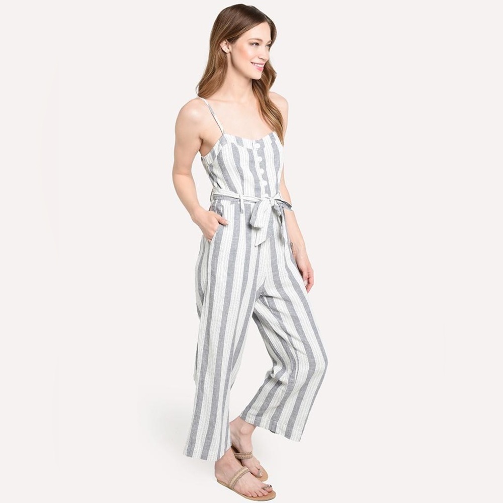 Rails Harper Laguna Stripe Linen Blend Jumpsuit Romper Belted Pockets Small NWT - Picture 2 of 12